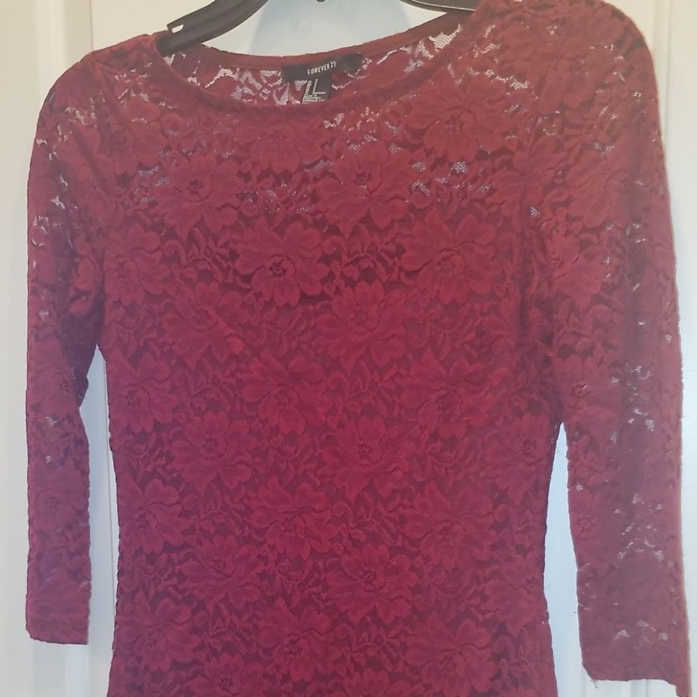 Red Lace Dress w/ 3/4 Sleeves
